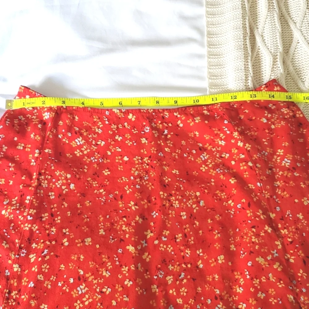 Reformation Zoe red floral print midi skirt